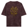LIVNT Roots Acid Wash Oversized Tee in rich maroon, with golden botanical logo