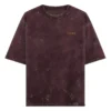 Maroon acid-washed unisex oversized tee with LIVNT golden botanical logo
