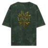Bottle green acid-washed unisex oversized tee with LIVNT golden botanical logo