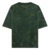 LIVNT Roots Acid Wash Oversized Tee in deep bottle green, with golden botanical logo.