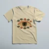 Beige unisex T-shirt with abstract eye graphic print in earthy tones – All-Seeing Gaze Tee by LIVNT