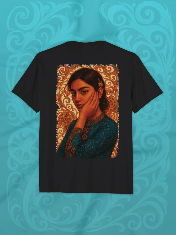 Ornate Unisex Tee in black with portrait art print – premium Pima cotton t-shirt by LIVNT