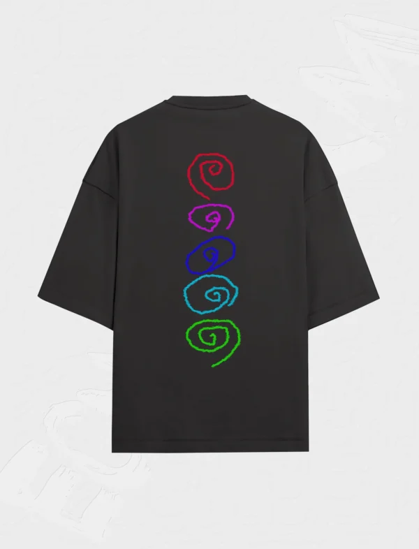 Back view of ECOFORM modern art oversized t-shirt – spiral gradient design by House of LIVNT
