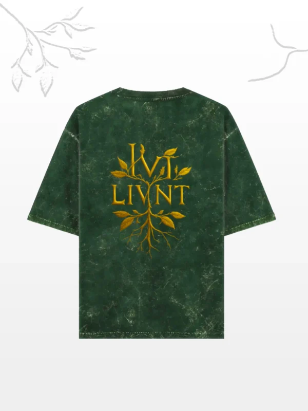 LIVNT Roots oversized tee in acid-washed bottle green – heavyweight cotton streetwear