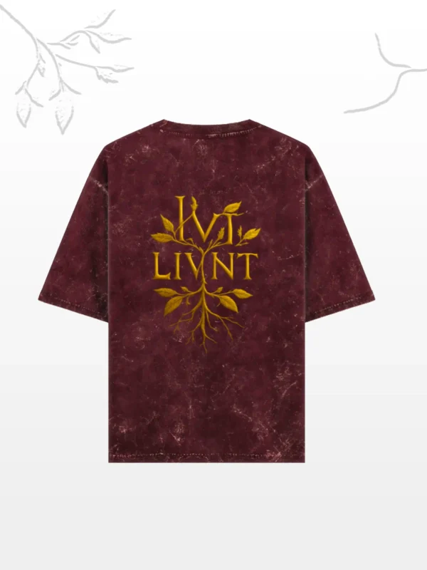LIVNT Roots oversized acid-washed tee in maroon red – unisex 240 GSM streetwear shirt