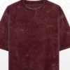 LIVNT Roots maroon acid-washed oversized tee with golden pocket logo – unisex streetwear
