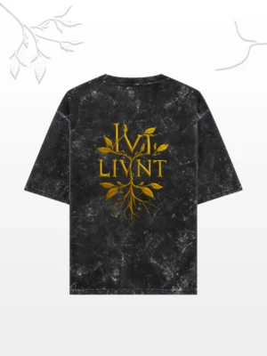 Black acid-washed LIVNT Roots oversized tee – unisex heavy cotton streetwear