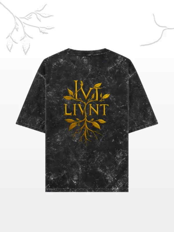 Black acid-washed LIVNT Roots oversized tee – unisex heavy cotton streetwear