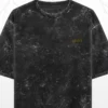 LIVNT Roots black oversized tee with subtle gold pocket logo – acid-washed streetwear