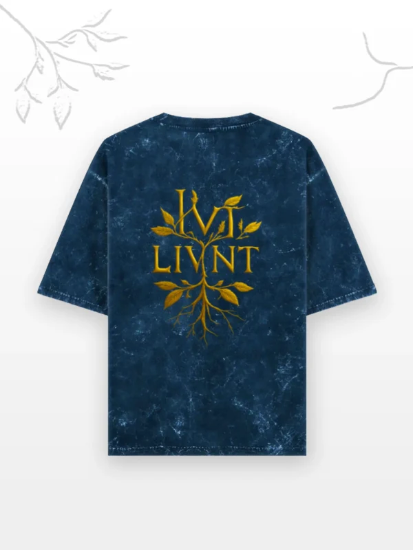 Navy blue oversized tee by LIVNT Roots – acid-washed unisex streetwear shirt