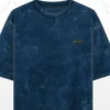 LIVNT Roots navy blue acid wash tee – oversized unisex with golden pocket print