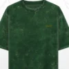 LIVNT Roots bottle green oversized tee with golden pocket branding – acid-washed unisex shirt