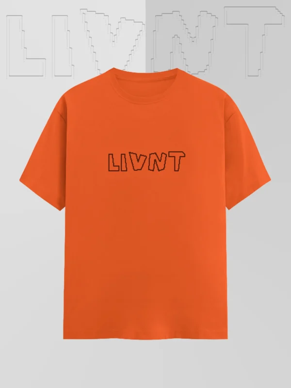 LIVNT Pixel Outline Tee in Neon Pulse – Bright Orange Oversized Tee
