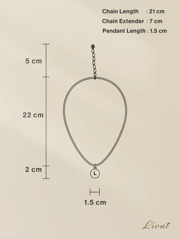 Halo Necklace size guide – 21 cm chain with 7 cm extender and 1.5 cm pendant length – LIVNT stainless steel gold jewelry