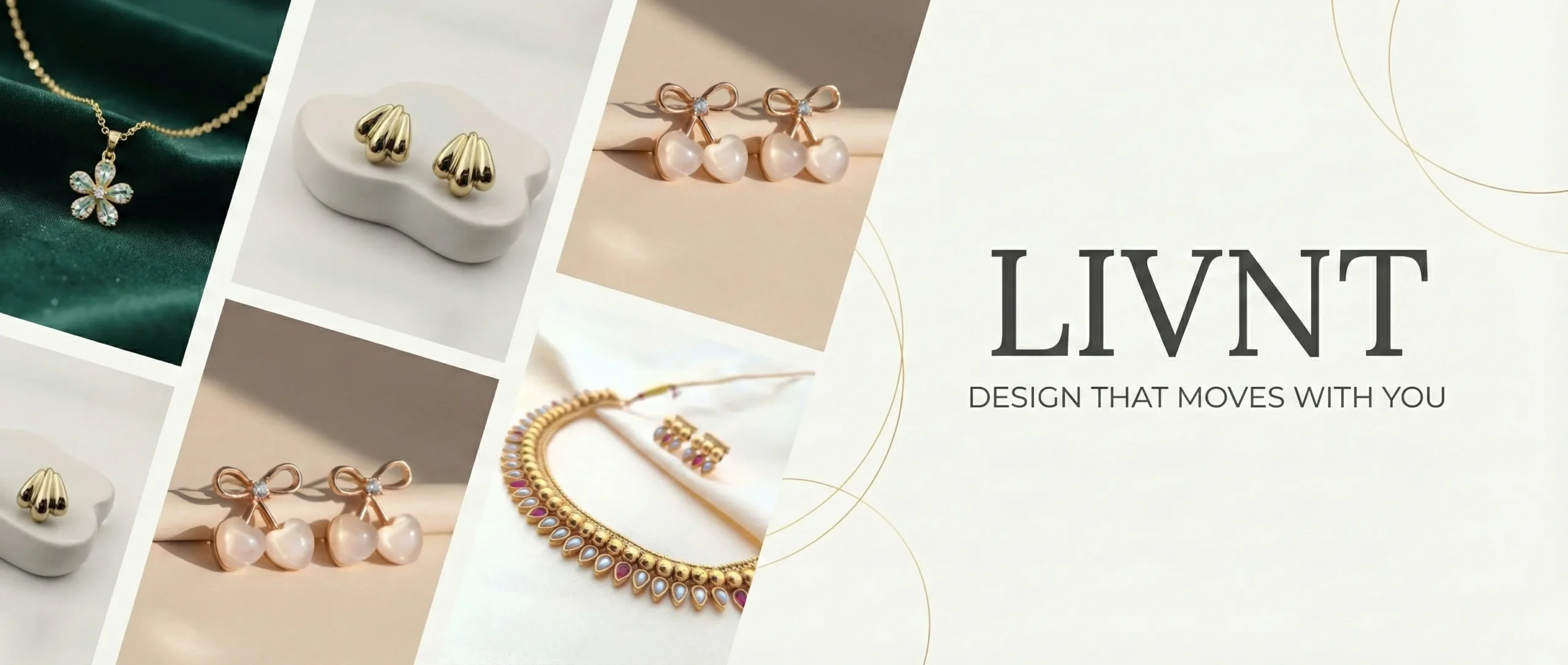 LIVNT gold necklace featuring a five-petal flower pendant set with mint green zirconia stones and a central crystal, resting on green velvet.