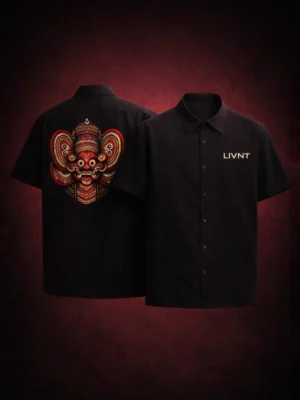 LIVNT Chathan Theyyam black oversized cotton shirt flat lay