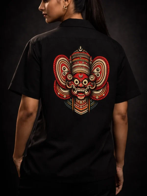 Women wearing LIVNT Chathan Theyyam oversized cotton shirt